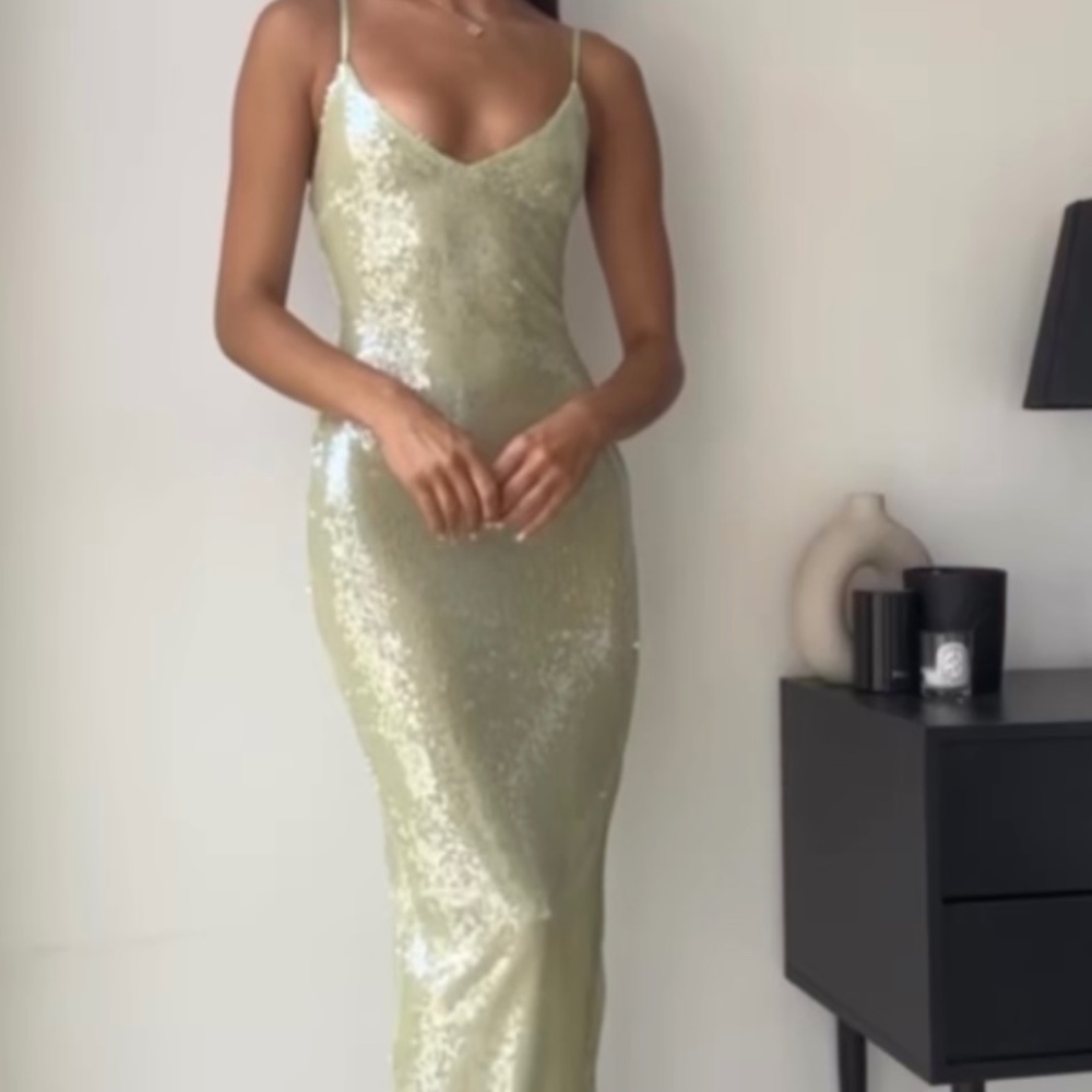 Oh Polly sheer sequin green dress